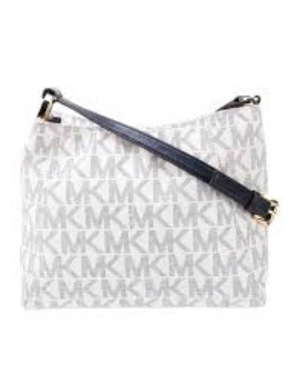 Michael Kors White & Navy Monogram Crossbody Bag with Gold Hardware
